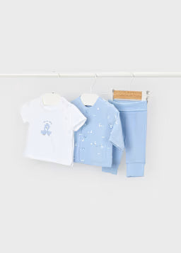 Set 3 Pezzi Cardigan T-Shirt E Pantaloni Azzurro