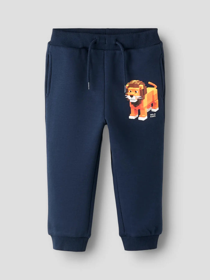 Pantaloni In Felpa Blu Stampa Leoncino