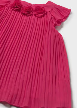 Vestito Plissettato Bimba Cerimonia Fucsia