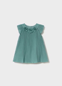 Vestito Plissettato Bimba Cerimonia Verde