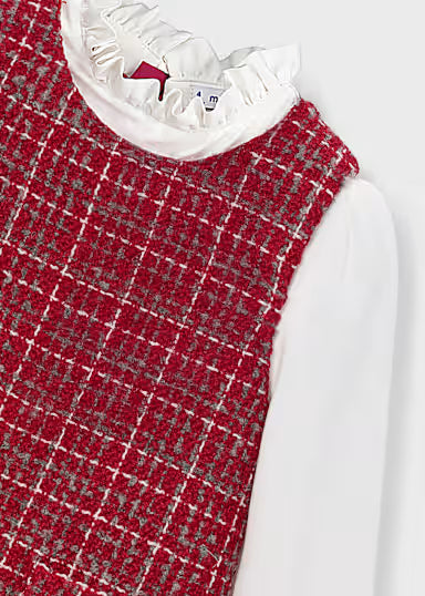 Vestito Quadri Combinato Rosso