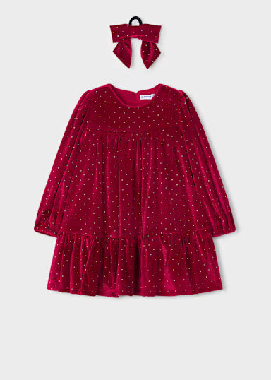 Vestito Velluto con Accessorio Rosso