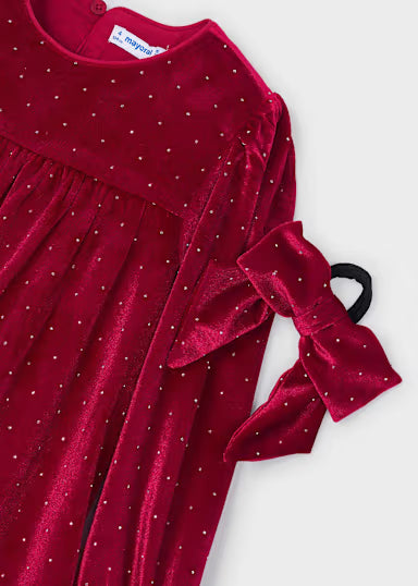 Vestito Velluto con Accessorio Rosso