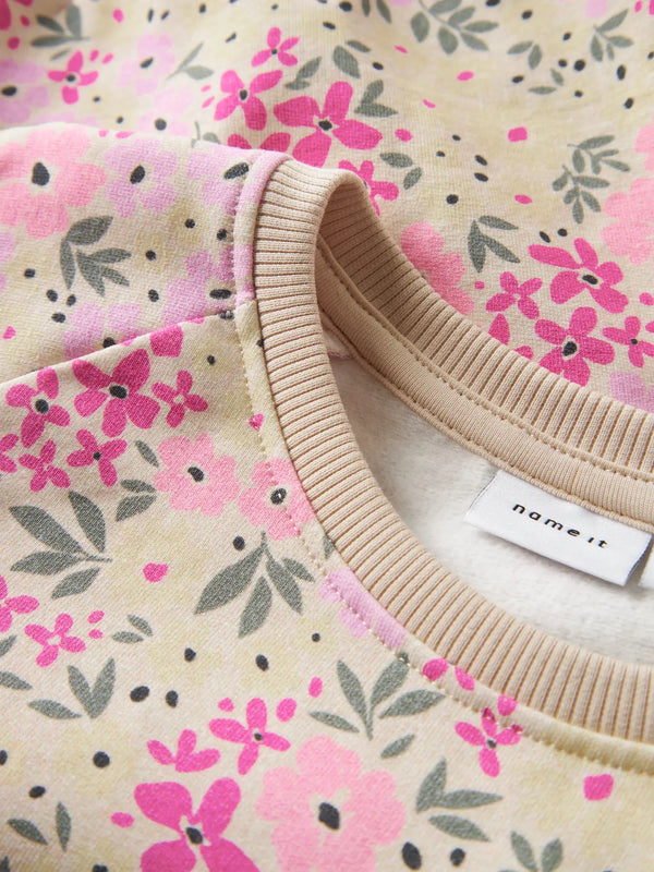 Felpa Bambina Beige Blooming Pink