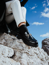 Mocassino Platform Nero e Oro