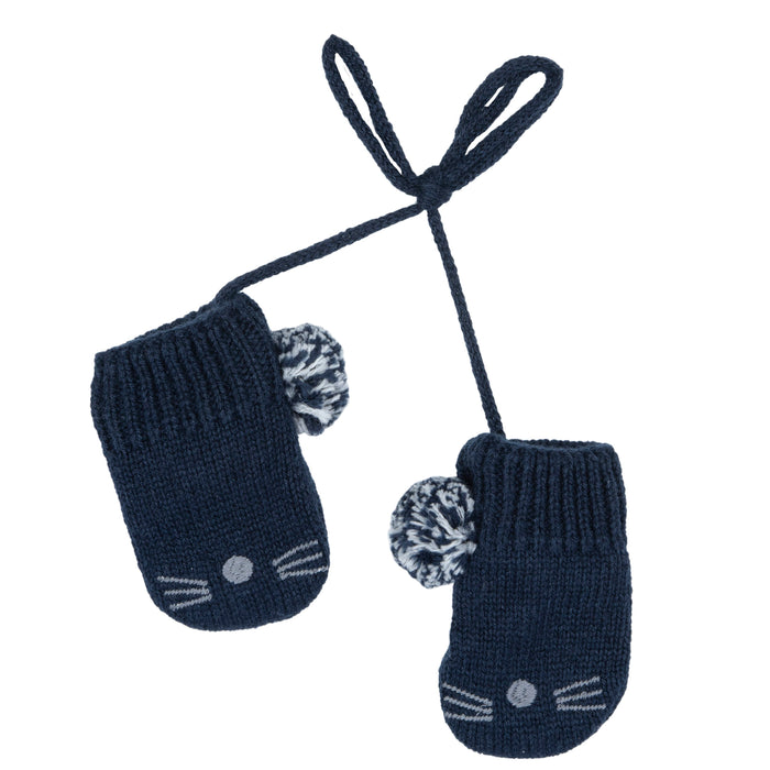 Muffole Blu Di Tricot Con Pom-Pon