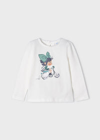 Maglietta Manica Lunga Con Bimba in Moto Beige