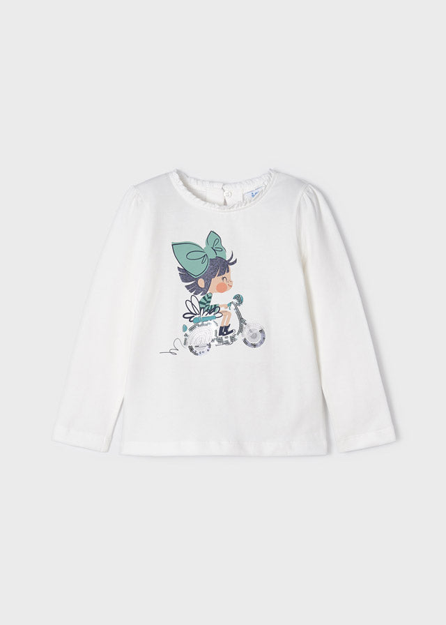 Maglietta Manica Lunga Con Bimba in Moto Beige