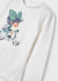 Maglietta Manica Lunga Con Bimba in Moto Beige