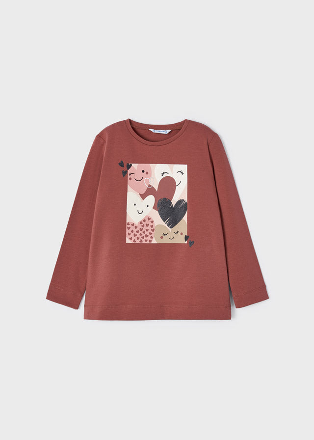 Maglietta Manica Lunga Con Cuori Rosa