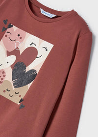 Maglietta Manica Lunga Con Cuori Rosa