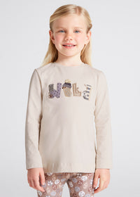 Maglietta Manica Lunga Con Scritta Beige