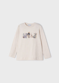 Maglietta Manica Lunga Con Scritta Beige
