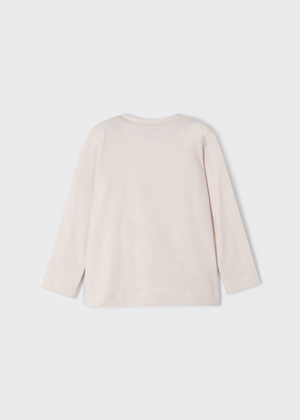 Maglietta Manica Lunga Con Scritta Beige