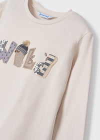 Maglietta Manica Lunga Con Scritta Beige