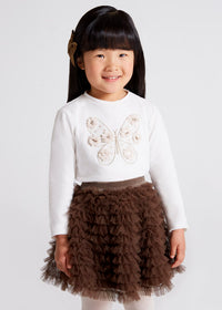 Maglietta Manica Lunga Con Farfalla Beige