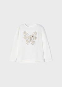 Maglietta Manica Lunga Con Farfalla Beige