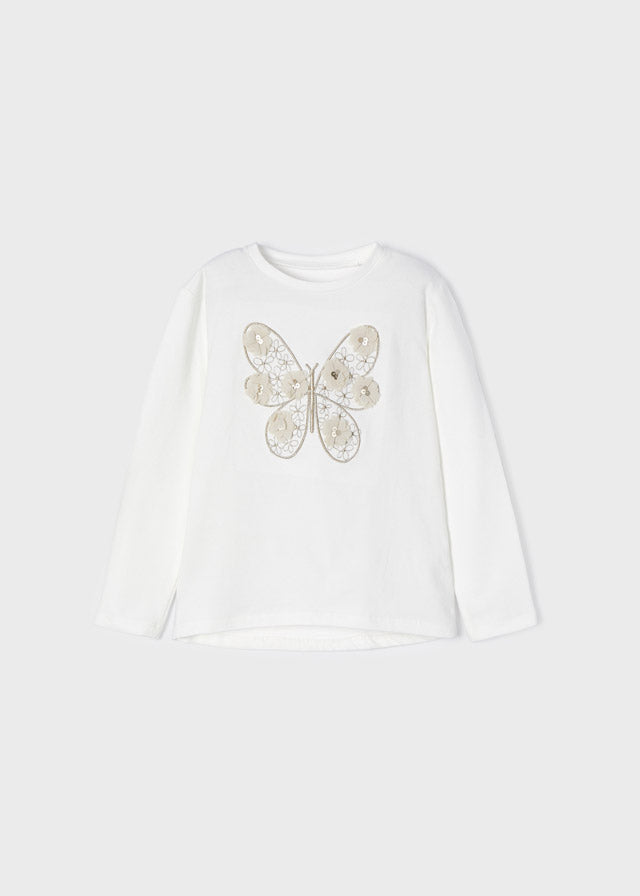 Maglietta Manica Lunga Con Farfalla Beige