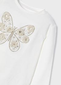 Maglietta Manica Lunga Con Farfalla Beige