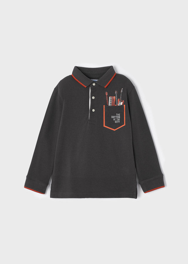 Polo Manica Lunga Taschino Serigrafia Argento