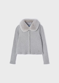 Cardigan Tricot Colletto Pelloso Argento