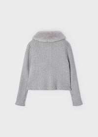 Cardigan Tricot Colletto Pelloso Argento