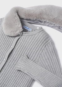 Cardigan Tricot Colletto Pelloso Argento