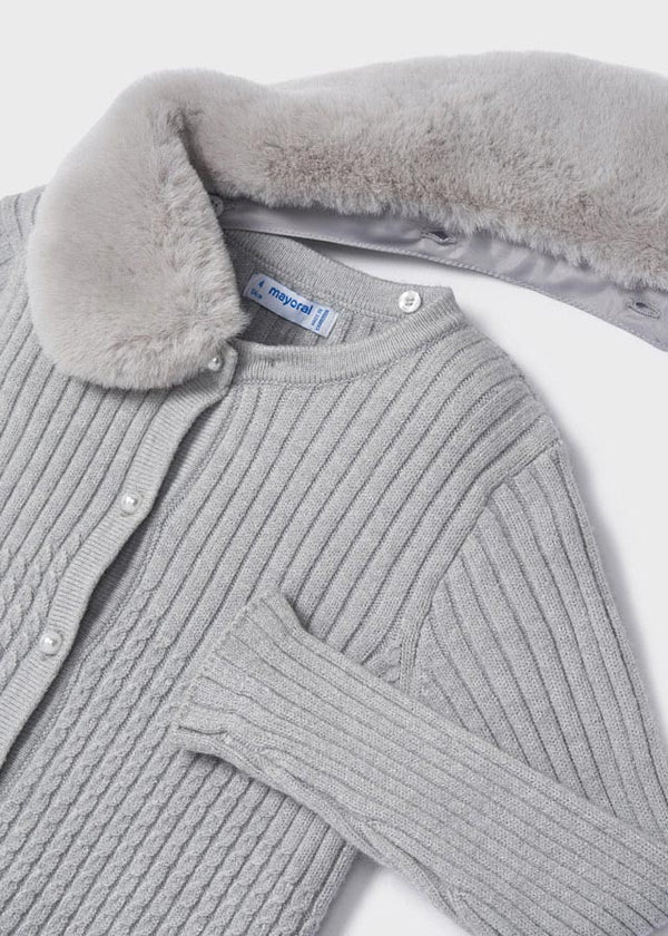 Cardigan Tricot Colletto Pelloso Argento