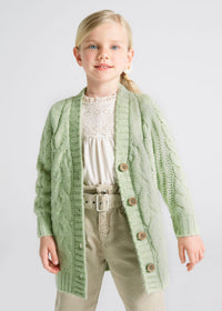 Cardigan Lungo Tricot Intrecciato Verde
