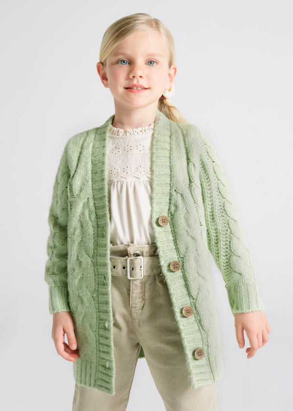 Cardigan Lungo Tricot Intrecciato Verde