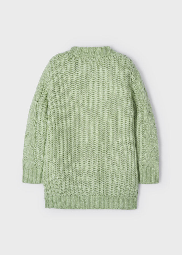 Cardigan Lungo Tricot Intrecciato Verde