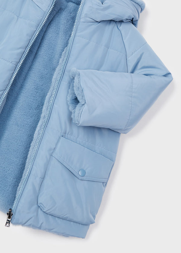 Giaccone Reversibile Peloso Azzurro