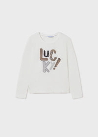 Maglietta Manica Lunga Con Scritta Beige
