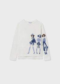 Maglietta Bianca Manica Lunga Bambine Blu