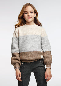 Maglione a Fascie Marroni Grigio e Panna