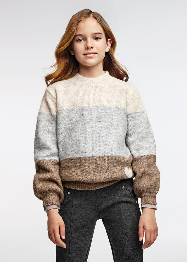 Maglione a Fascie Marroni Grigio e Panna