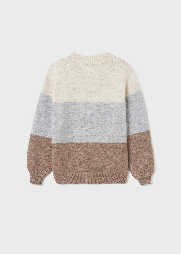 Maglione a Fascie Marroni Grigio e Panna