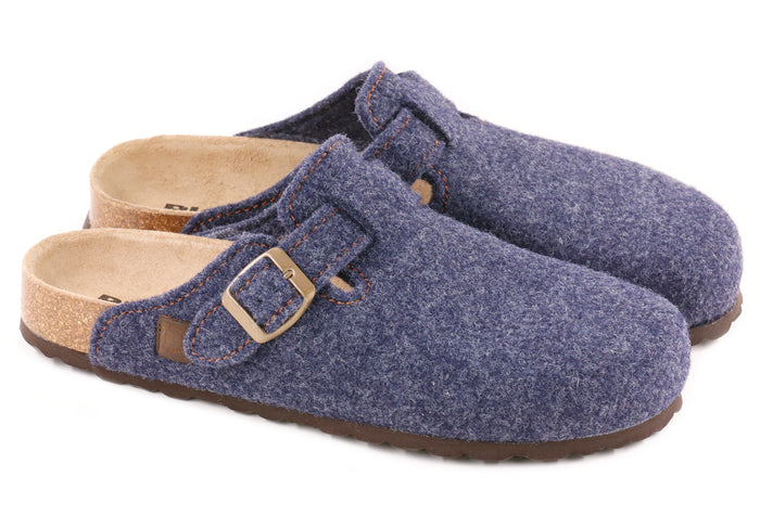Sabot Bio Con Fibbia Lana Merinos Blu