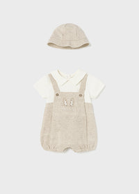 Tutina Salopette Corto E Cappello Beige