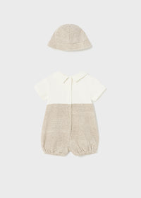 Tutina Salopette Corto E Cappello Beige