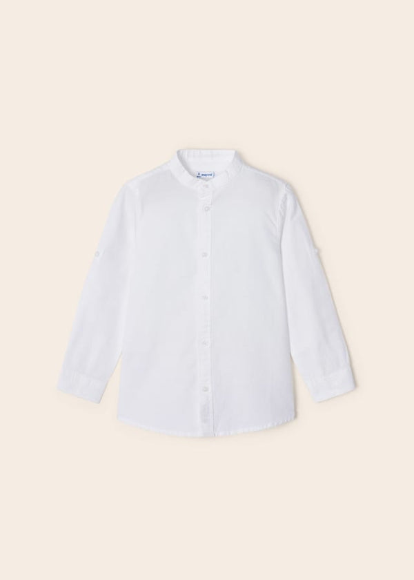 Camicia M/L C/Coreana Lino Bianco