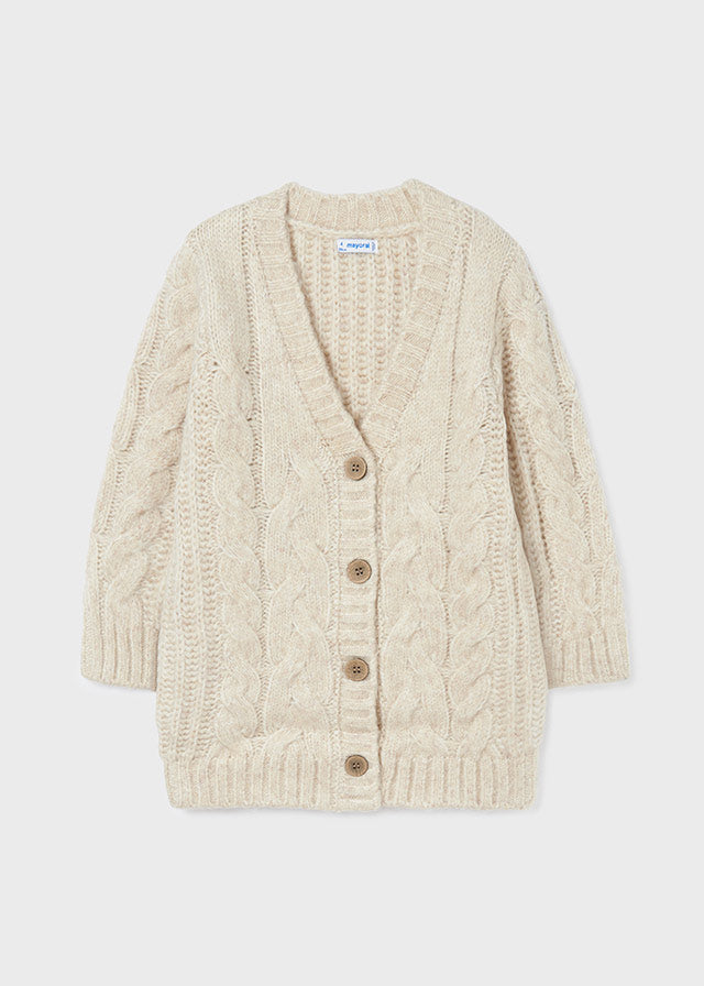 Cardigan Lungo Tricot Intrecciato Beige