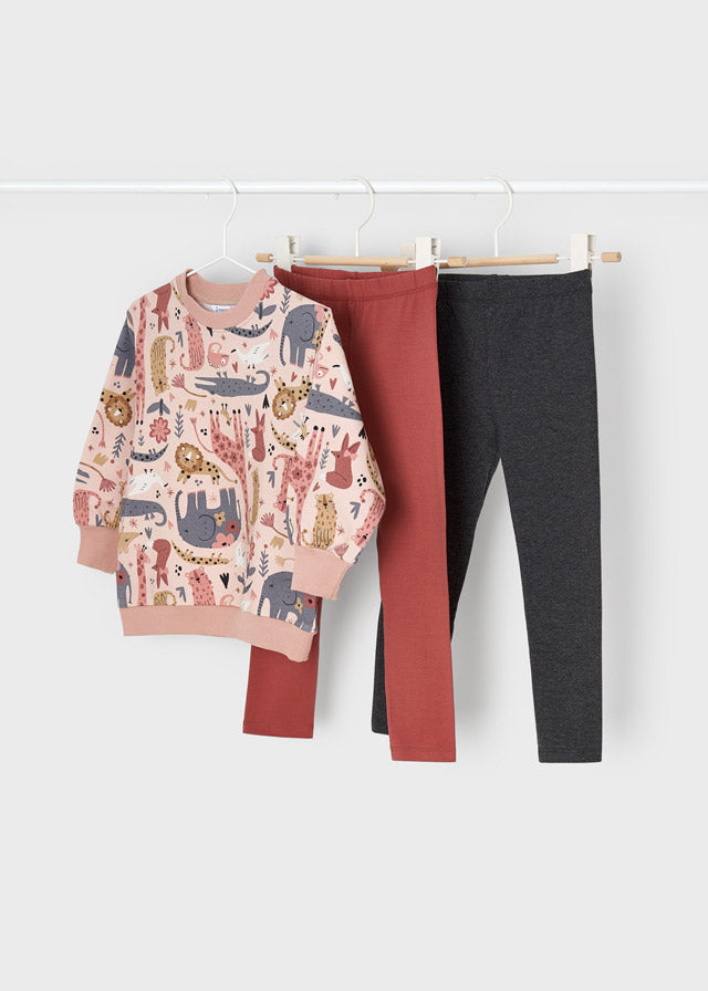 Compl. 2 leggings + Felpa Rosa
