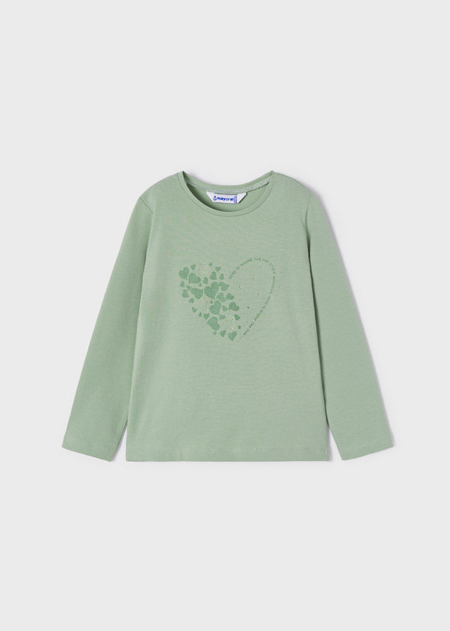 Maglietta Manica Lunga Basica Con Cuore Verde