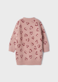 Vestito Tricot con Motivi Cuori Rosa