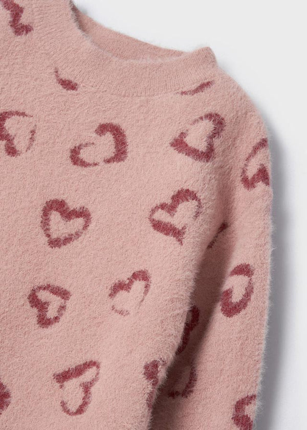 Vestito Tricot con Motivi Cuori Rosa